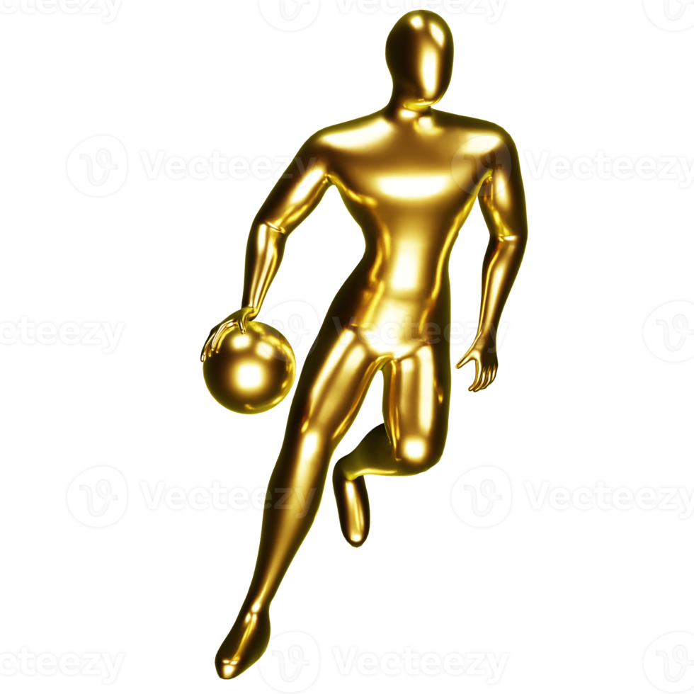 3d gold basketball player figure doing dribble pose. png