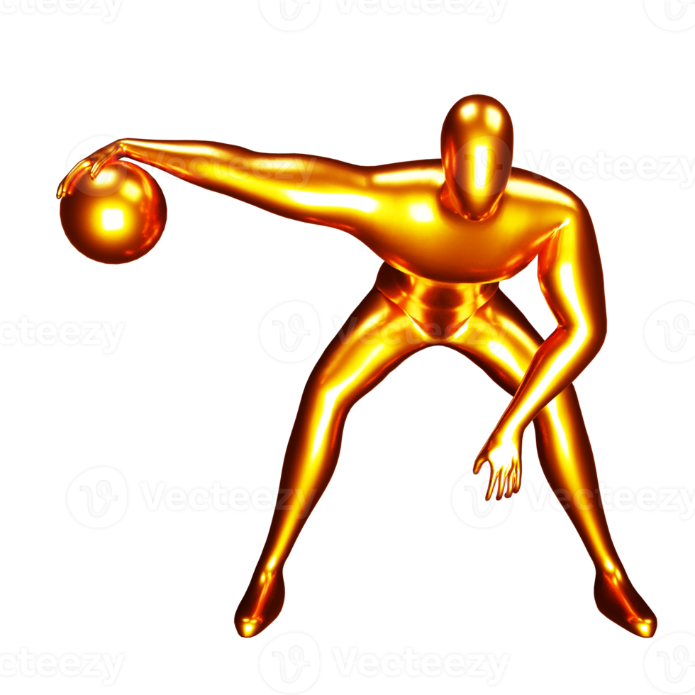 3d bronze basketball player figure doing dribble pose. png