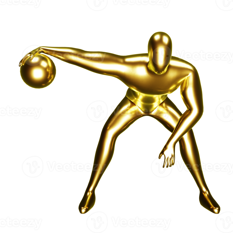 3d gold basketball player figure doing dribble pose. png