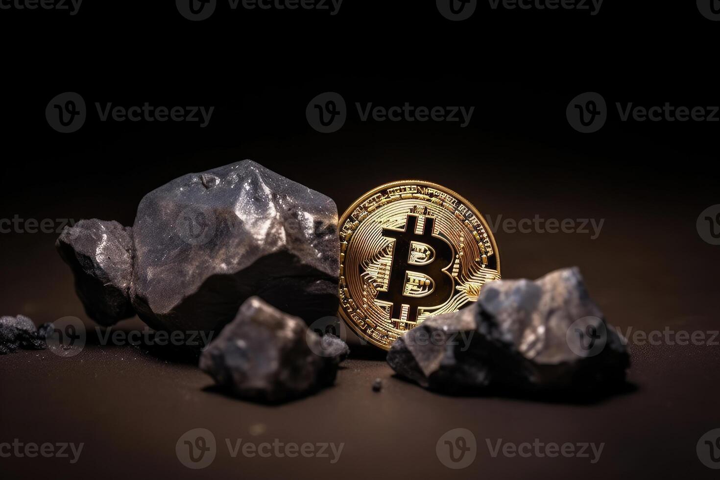 Bitcoin crypto currency mined directly from ore created with technology. photo