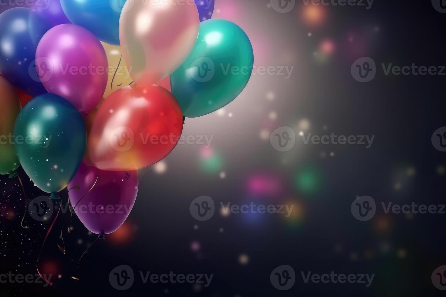 A festive background with colorful balloons created with technology. photo