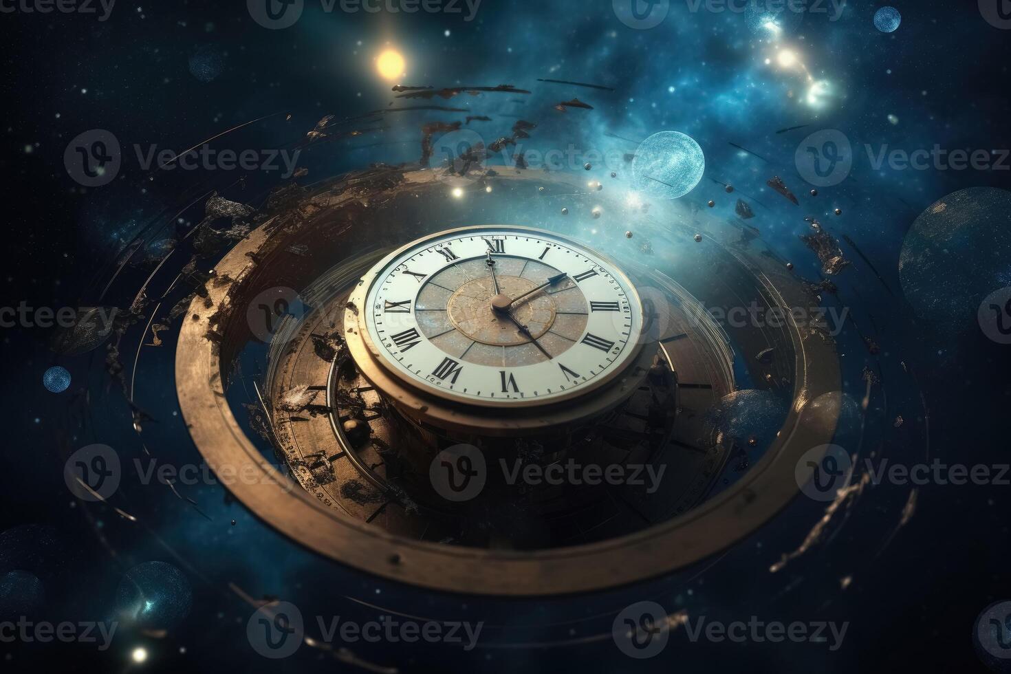 The concept of space and time in the theory of reality created with technology. photo