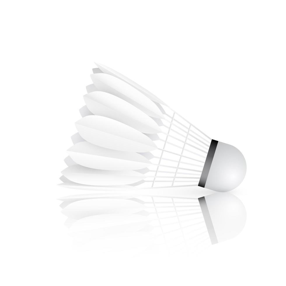 Shuttlecock with reflection isolated on white background. Badminton - sport equipment. Vector