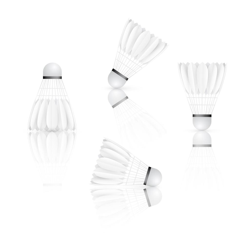 Shuttlecock with reflection isolated on white background. Badminton - sport equipment. Vector illustration