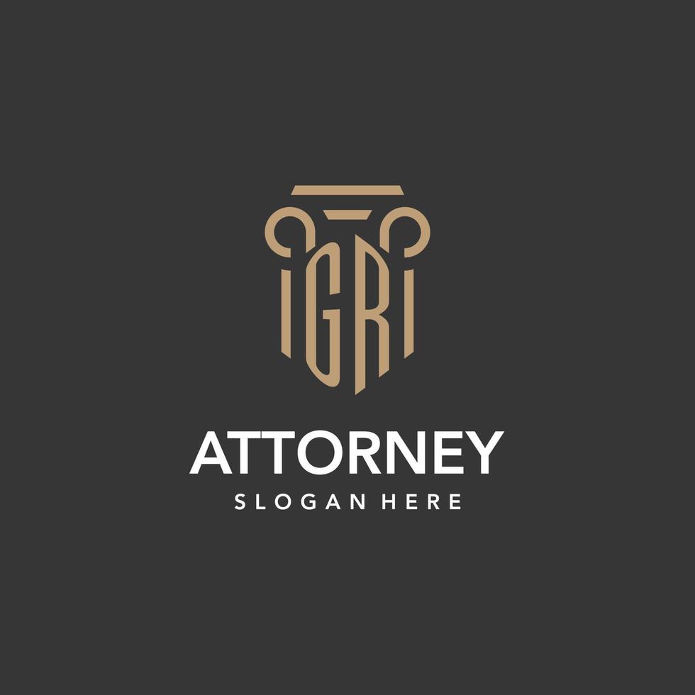 GR logo monogram with pillar style design vector