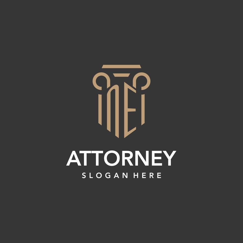 NE logo monogram with pillar style design vector