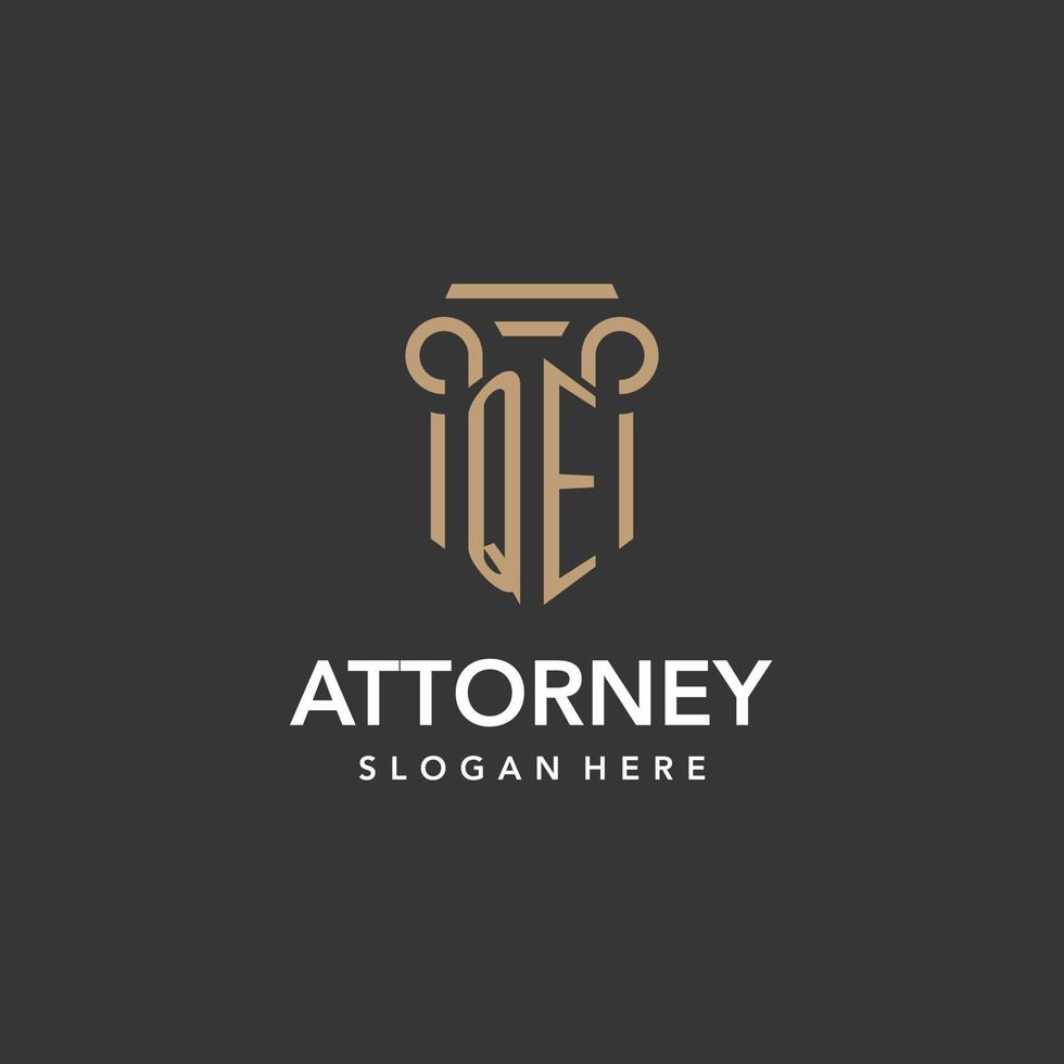 QE logo monogram with pillar style design vector