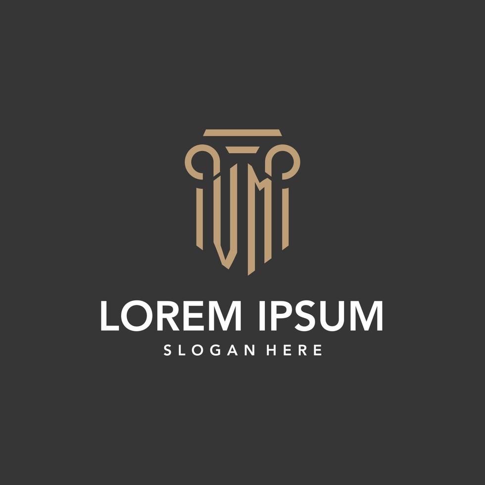 VM logo monogram with pillar style design vector