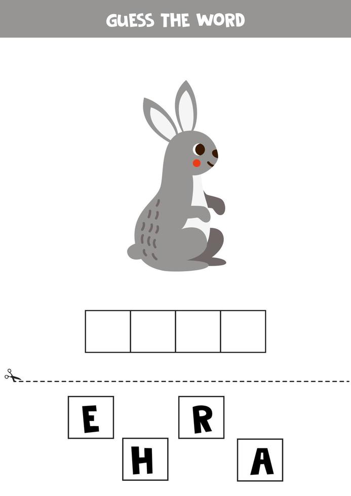 Spelling game for preschool kids. cute cartoon hare. vector
