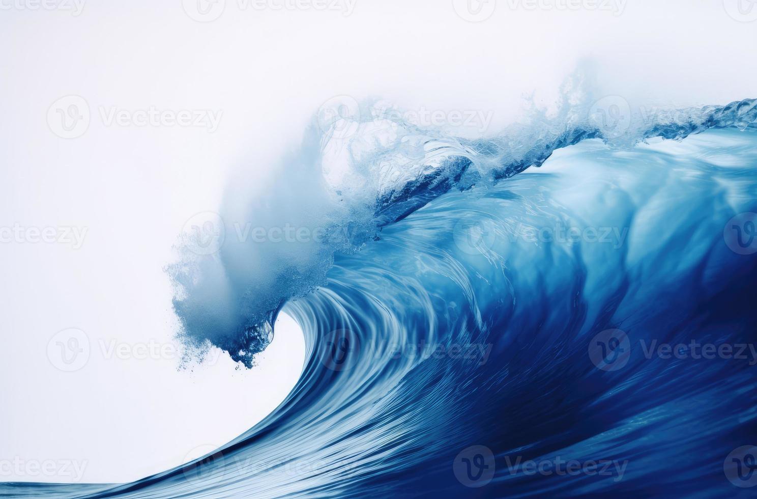 Blue sea wave with white foam isolated on white background. photo