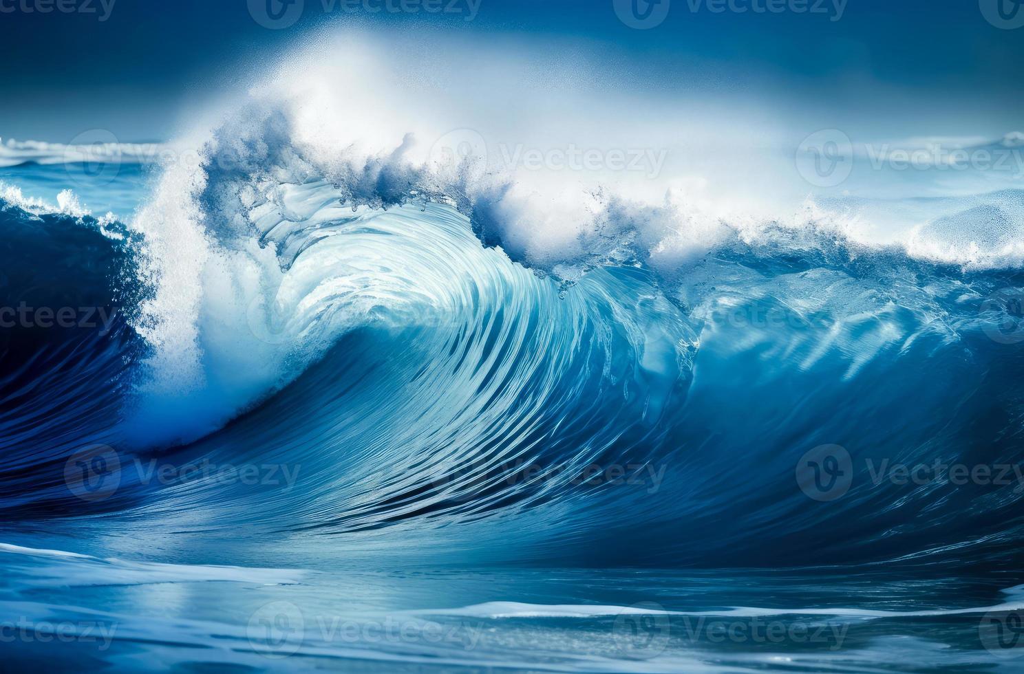 Blue ocean wave. Big waves breaking on an reef along 22991611 Stock