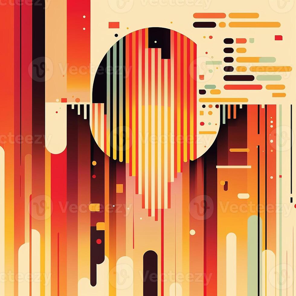 Big data abstract visualization background in retro style of the 70s. Bright and warm color palette, shades of orange, yellow, green and pale blue. photo