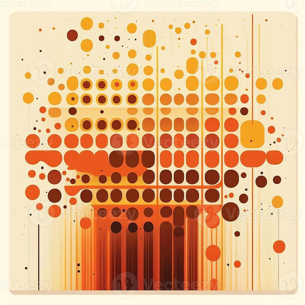 Big data abstract visualization background in retro style of the 70s. Bright and warm color palette, shades of orange, yellow, green and pale blue. photo