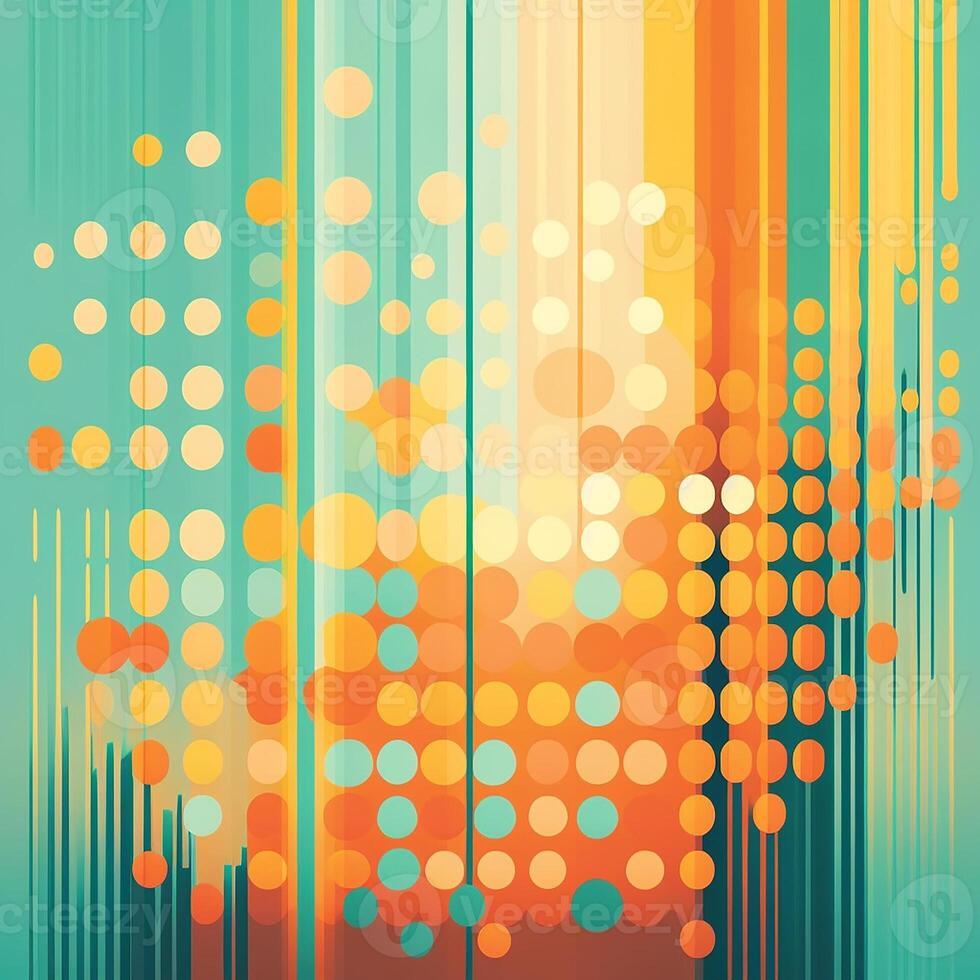 Big data abstract visualization background in retro style of the 70s. Bright and warm color palette, shades of orange, yellow, green and pale blue. photo
