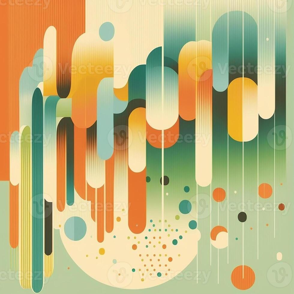 Big data abstract visualization background in retro style of the 70s. Bright and warm color palette, shades of orange, yellow, green and pale blue. photo