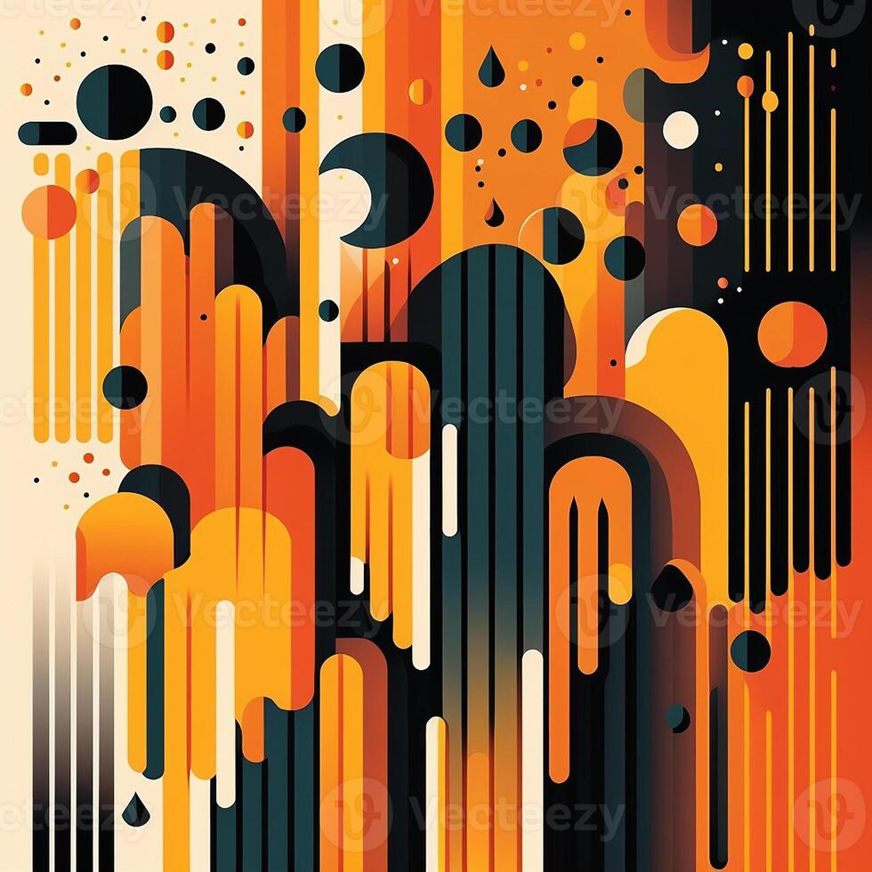 Big data abstract visualization background in retro style of the 70s. Bright and warm color palette, shades of orange, yellow, green and pale blue. photo