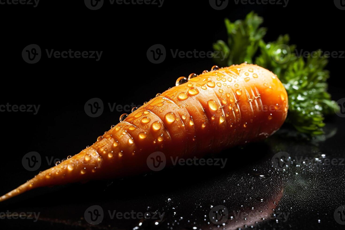 Carrots covered in water droplets. Studio light. Black background. photo