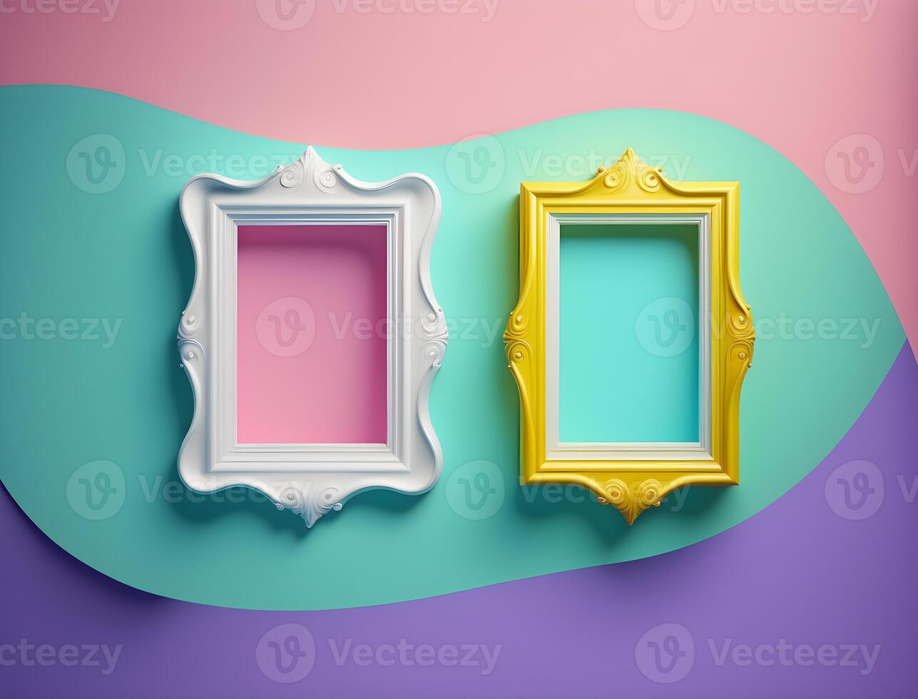 2 couple frames on colorful wallpaper, pastel color frames , photo