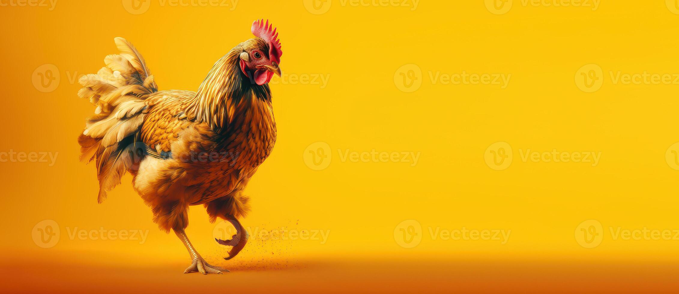 Chicken isolated on yellow background. Created photo