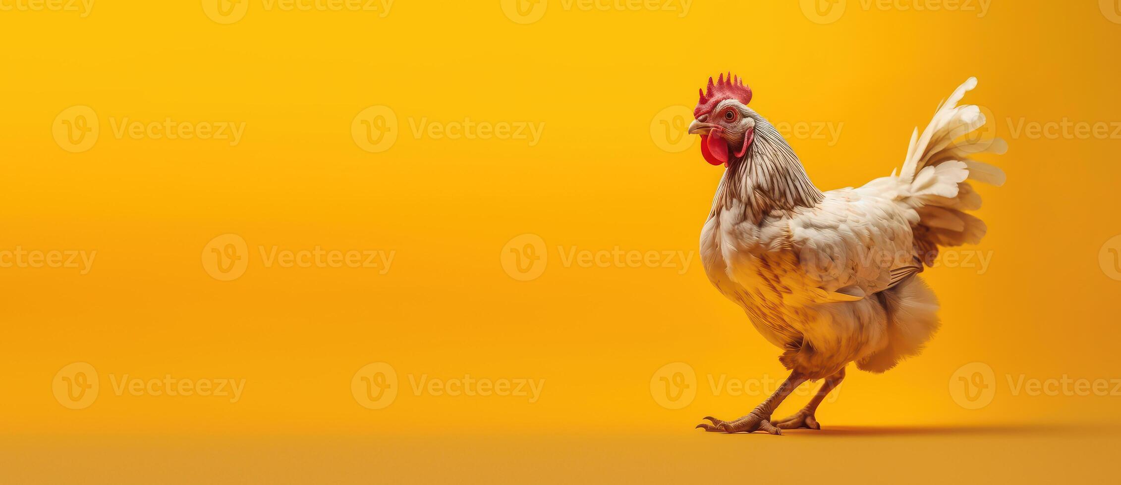 Chicken isolated on yellow background. Created photo