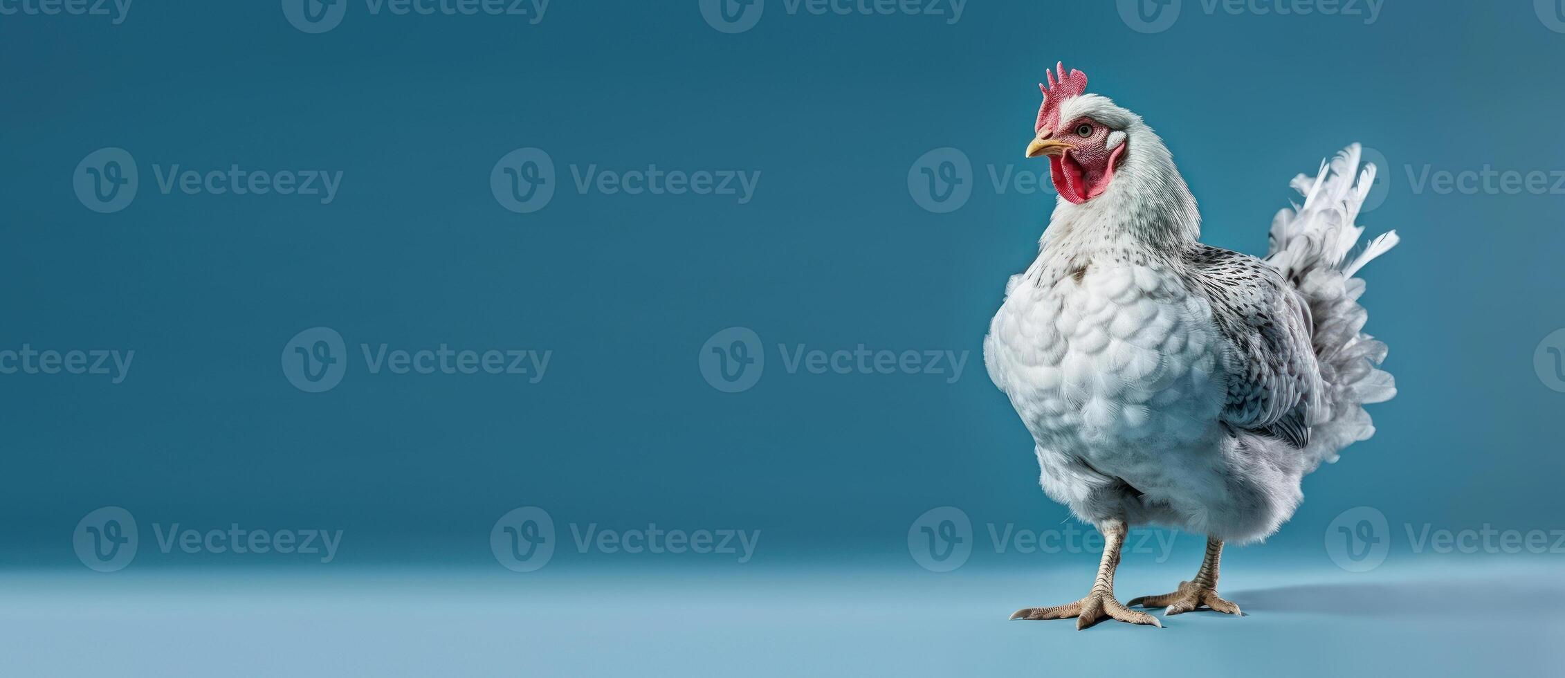 Chicken isolated on blue background. Created photo