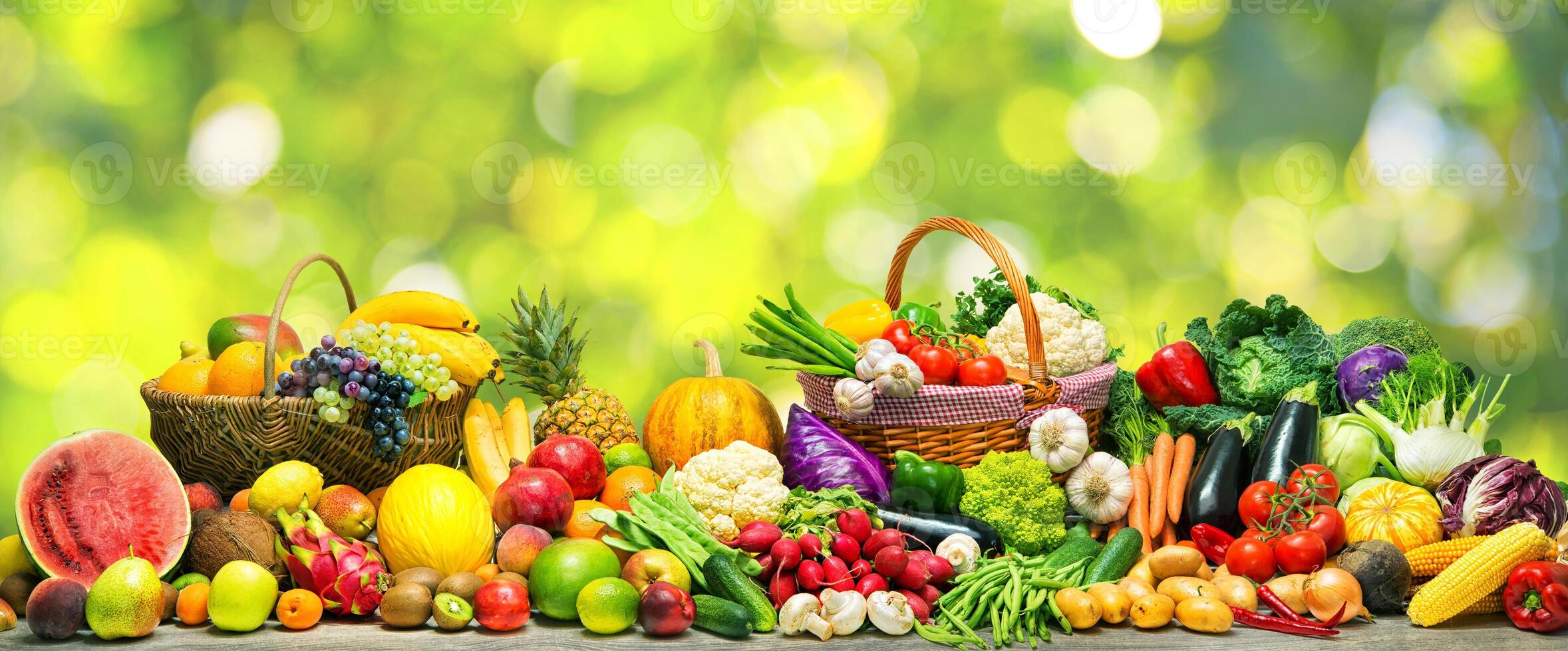 Fresh vegetables and fruits background photo