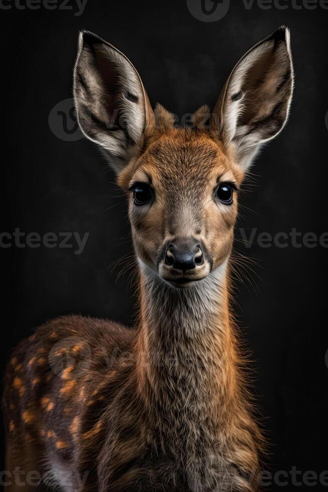 Portrait of a doe on a dark background. illustration photo