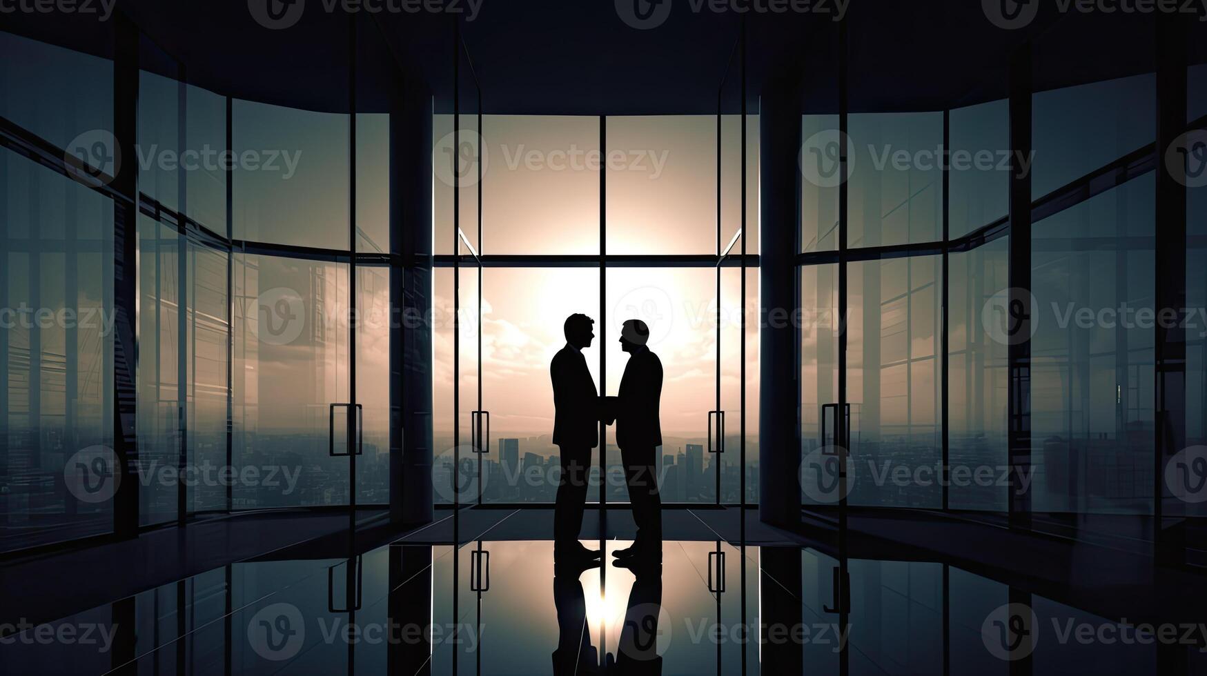 silhouettes two businessmen handshake in cooperation agreement concept at office and successful business partner. business man shaking hands to seal a deal with his partner. . photo