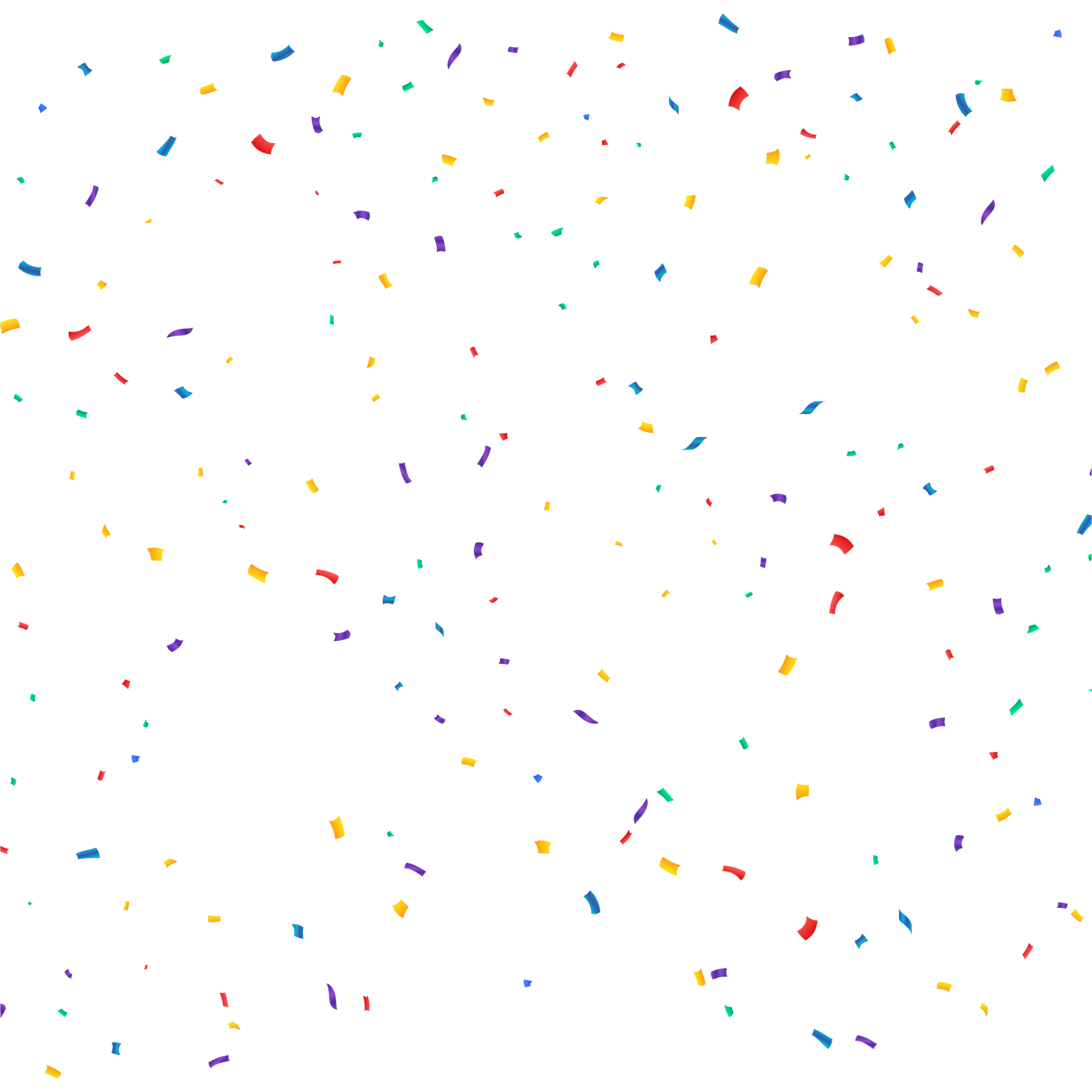 Colorful confetti falling isolated on transparent background. Anniversary and birthday