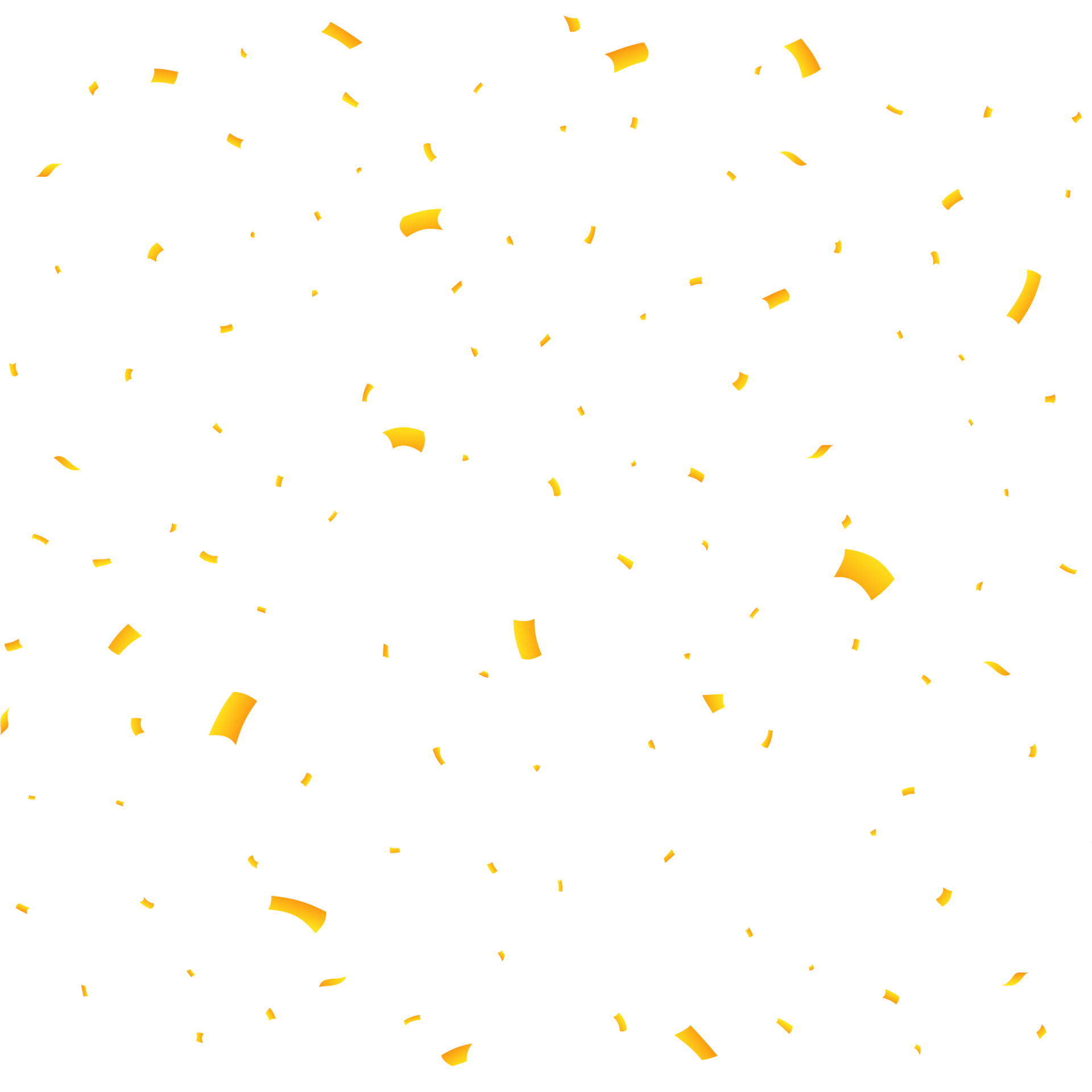Golden confetti falling on transparent background. Festival elements
