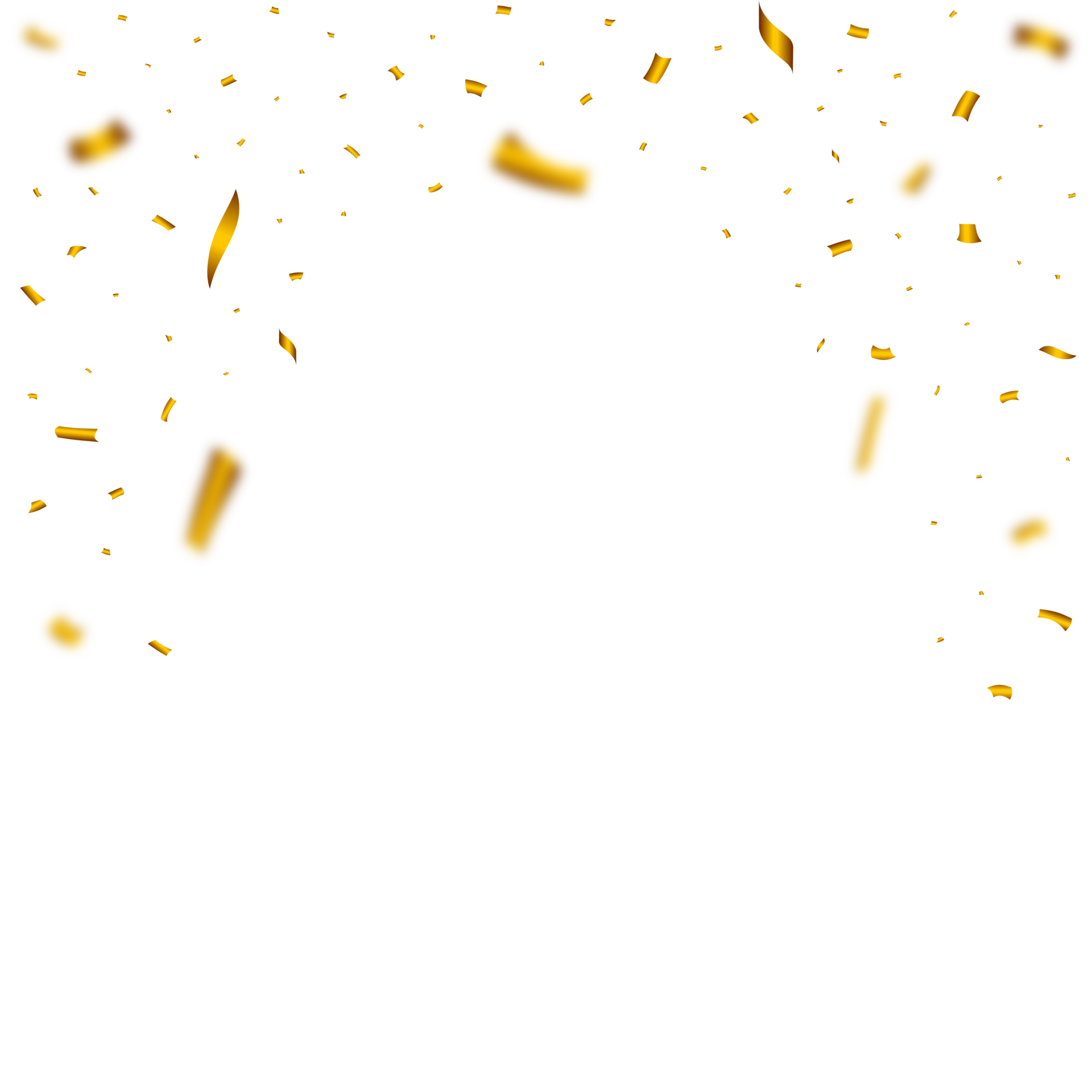 Golden confetti falling isolated on transparent background. Golden