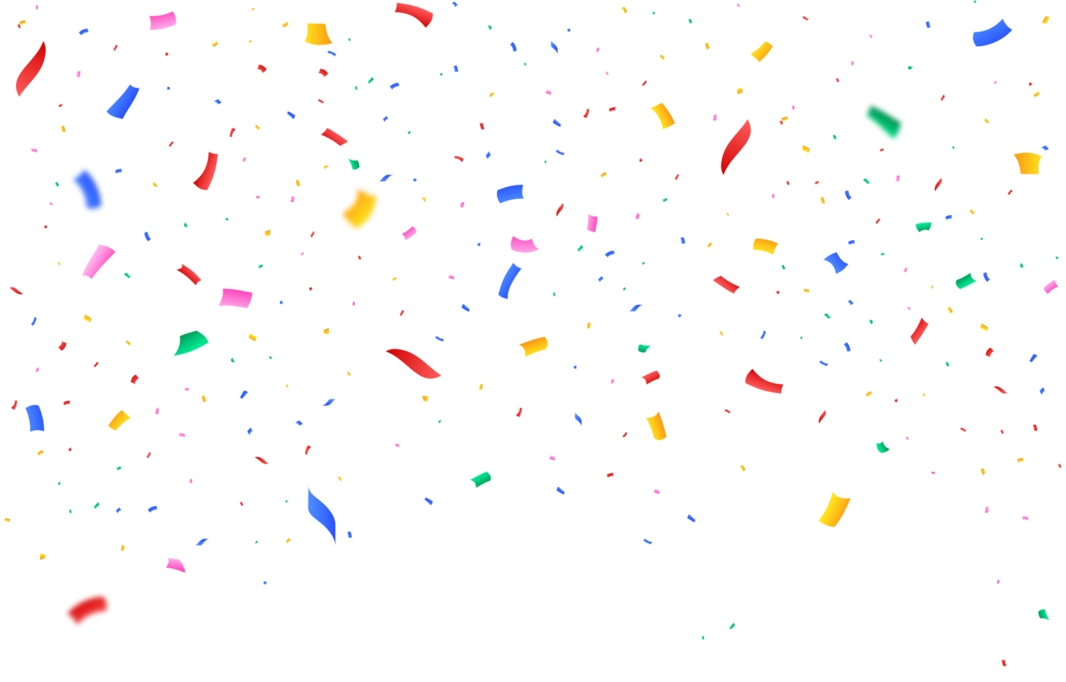 Colorful party tinsel and confetti falling PNG. Confetti PNG for festival background. Colorful confetti falling isolated on transparent background. Carnival elements. Birthday celebration PNG.