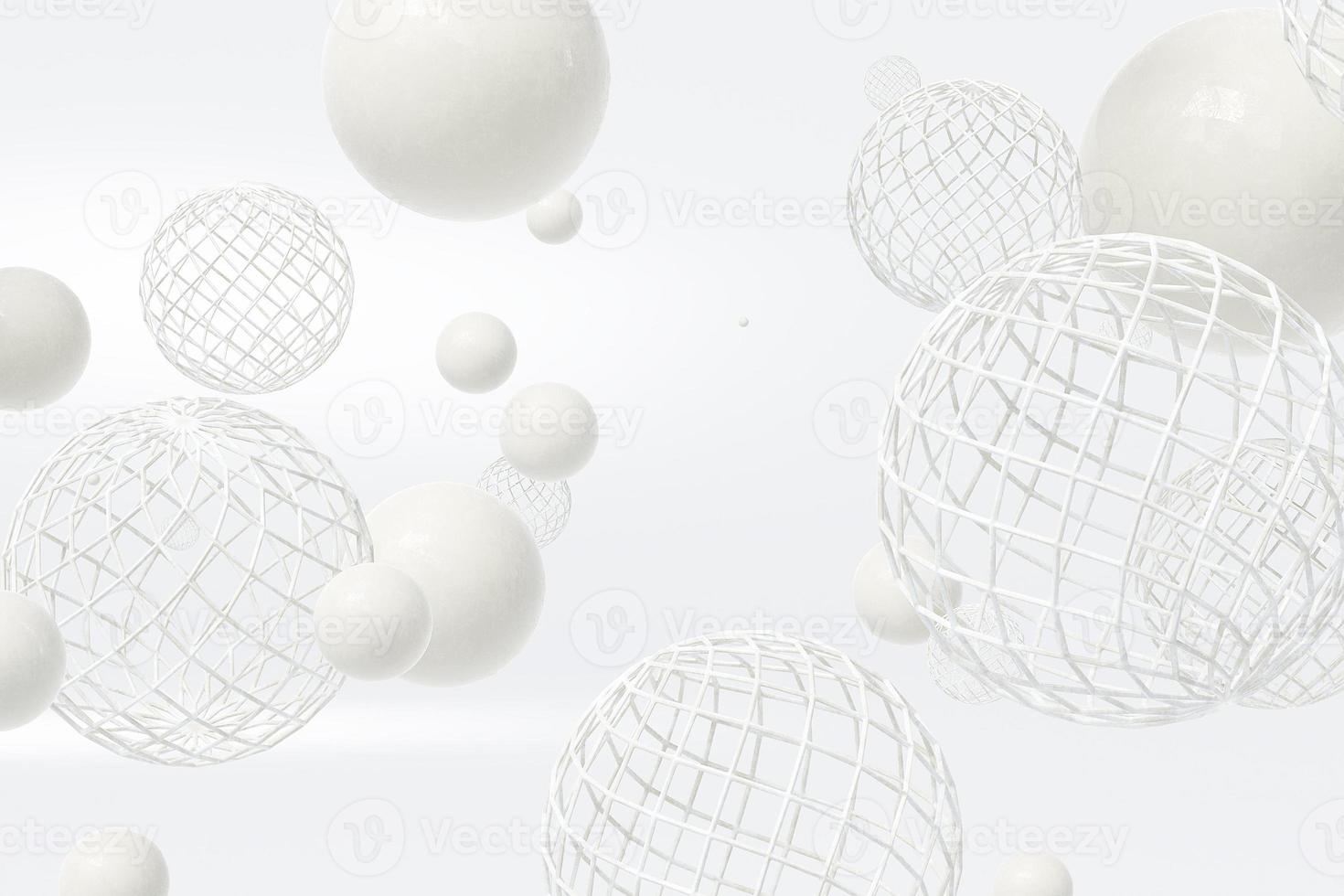 White abstract background with balls and spheres zero gravity formations photo