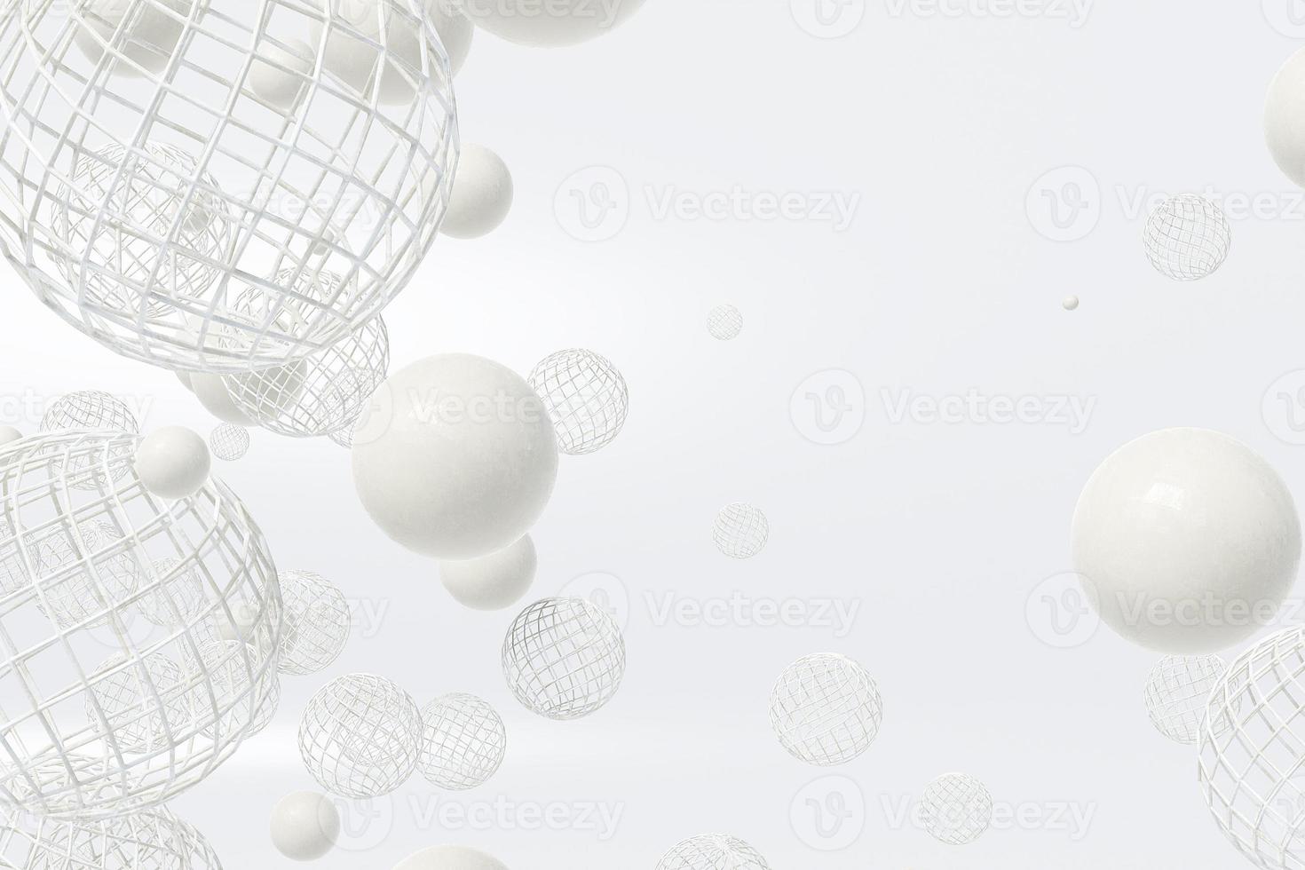 White abstract background with balls and spheres zero gravity formations photo