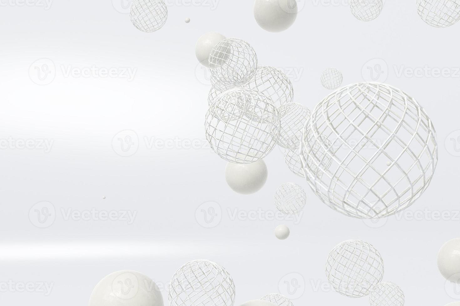 White abstract background with balls and spheres zero gravity formations photo