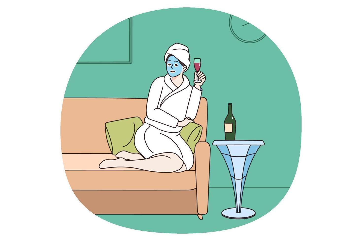 Woman with champagne enjoy beauty day in spa vector
