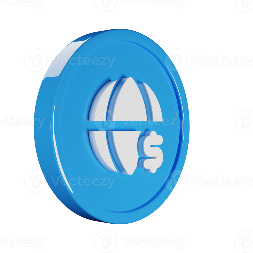 Globe Dollar Business Icon 3D Render Illustration png