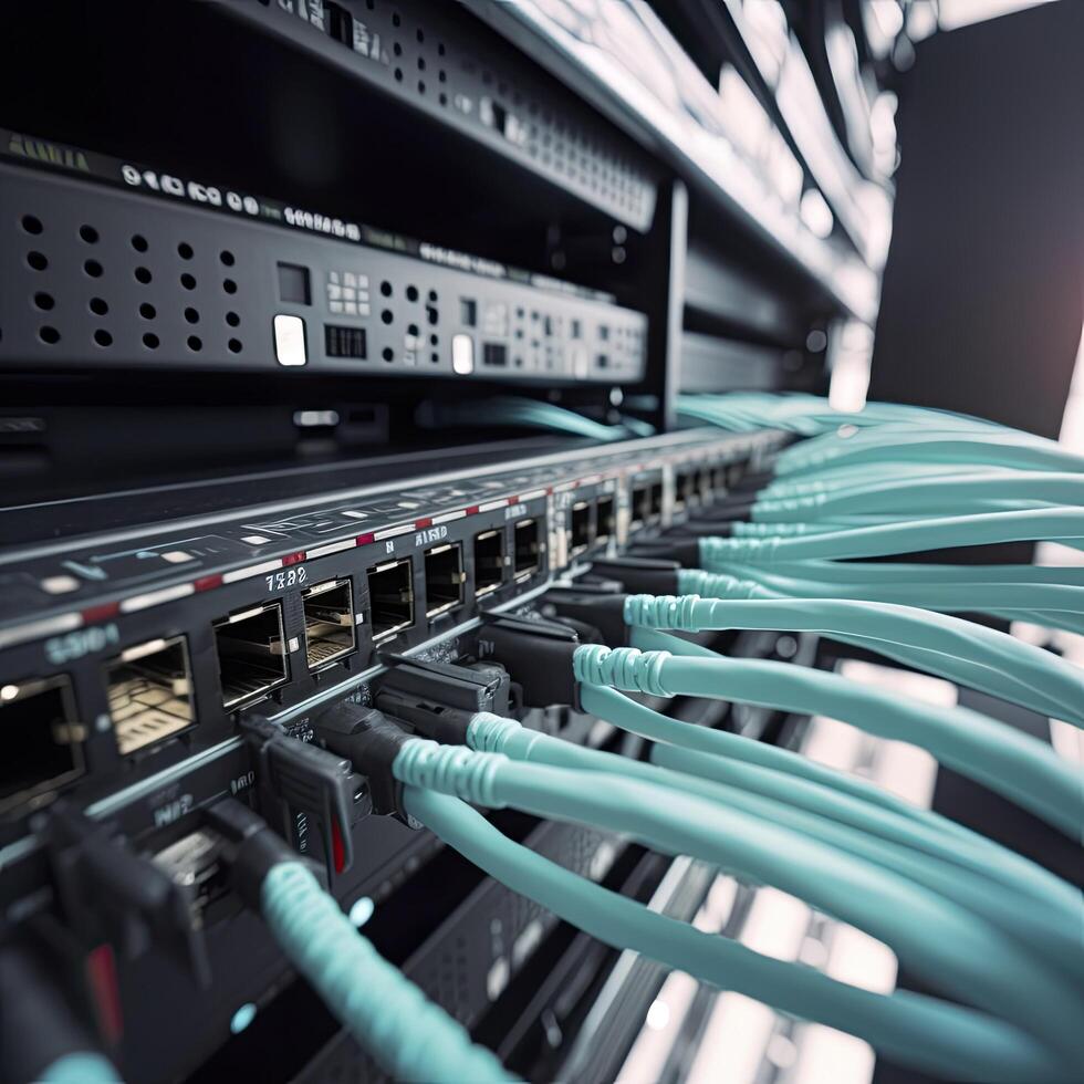 Network switch and ethernet cables Data Center. photo