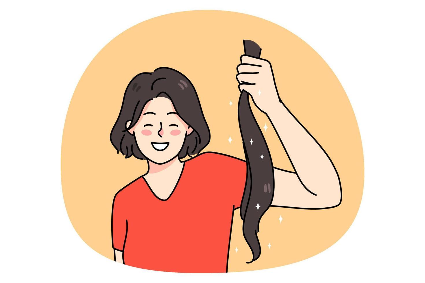 Smiling woman do hair donation vector