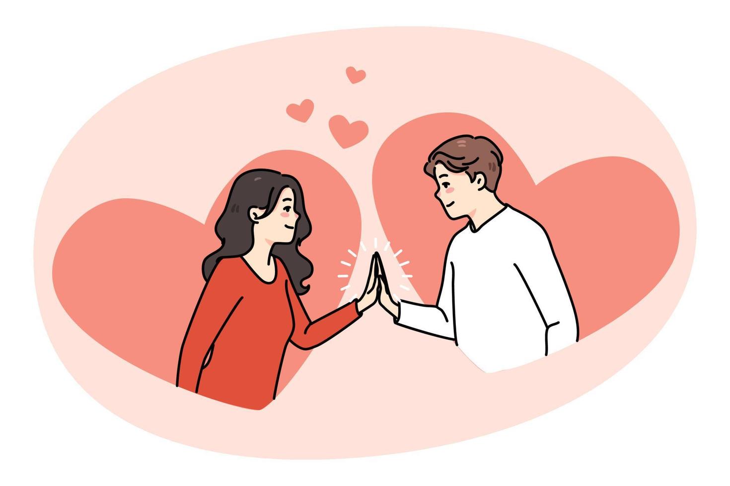 Happy man and woman touch hands have close moment vector