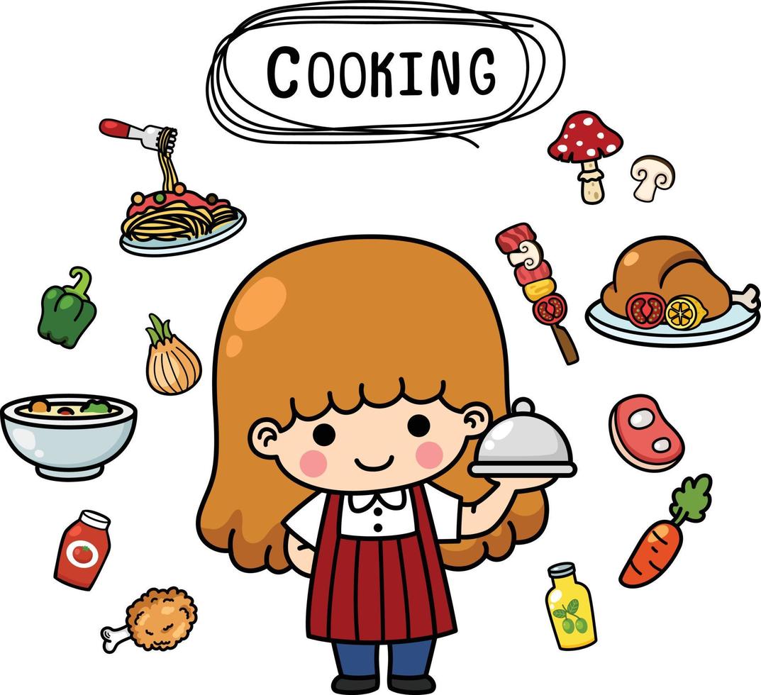 ilustración aislado conjunto dibujos animados mujer cocinero vector