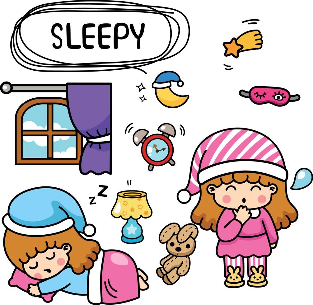 illustration isolated set cartoon sleepy little kids vector