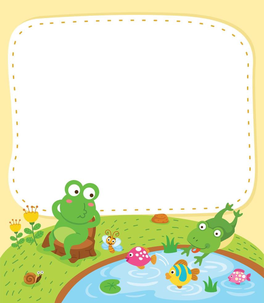 Empty banner template with frogs living in the pond illustration vector