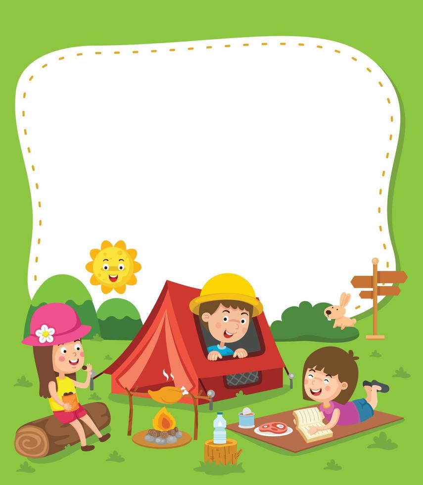 vacío bandera modelo con niños verano acampar ilustración vector