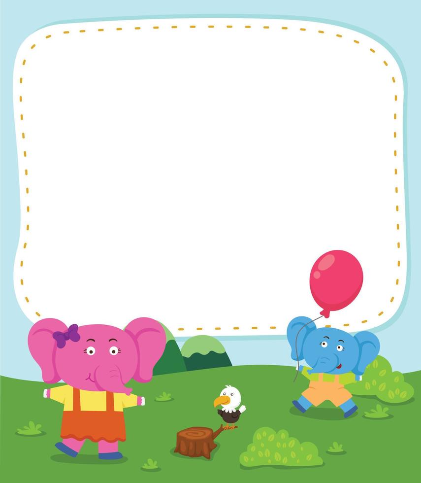 Empty banner template with cartoon elephant illustration vector