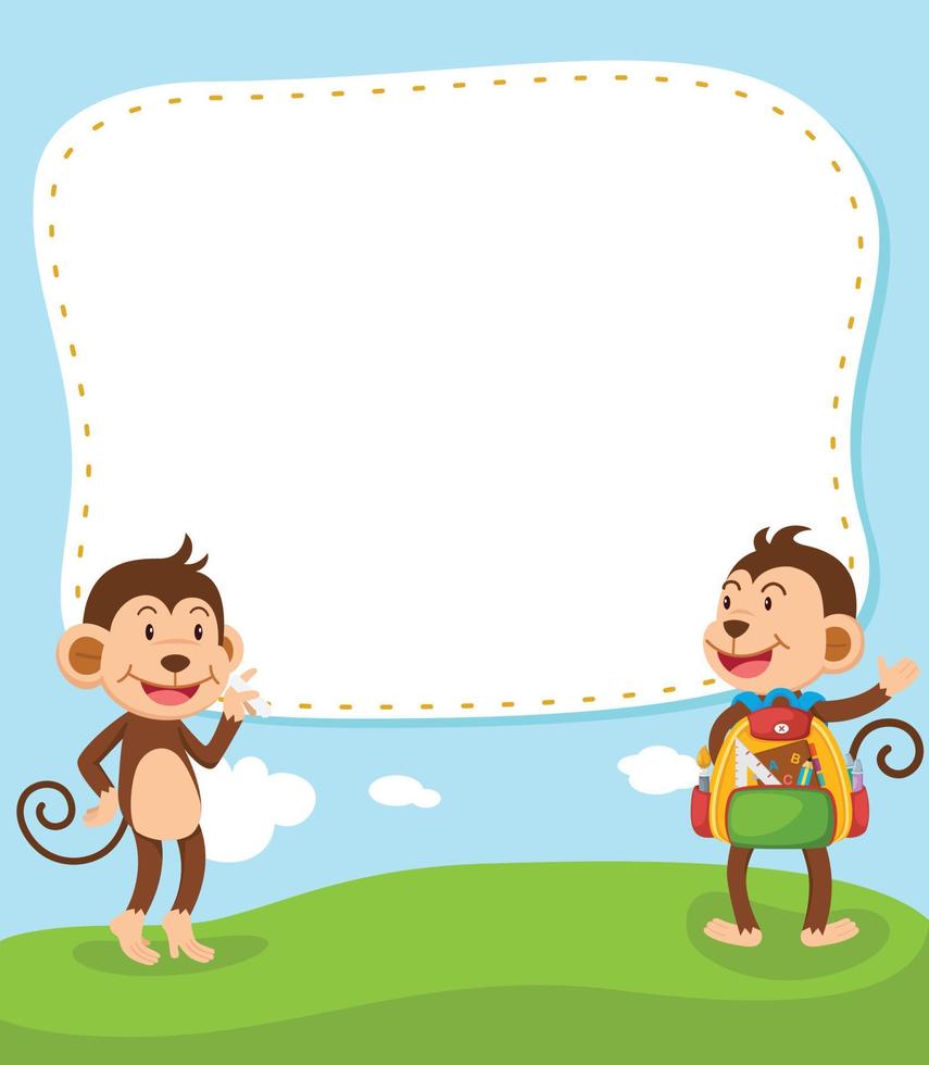 Empty banner template with two monkey illustration vector