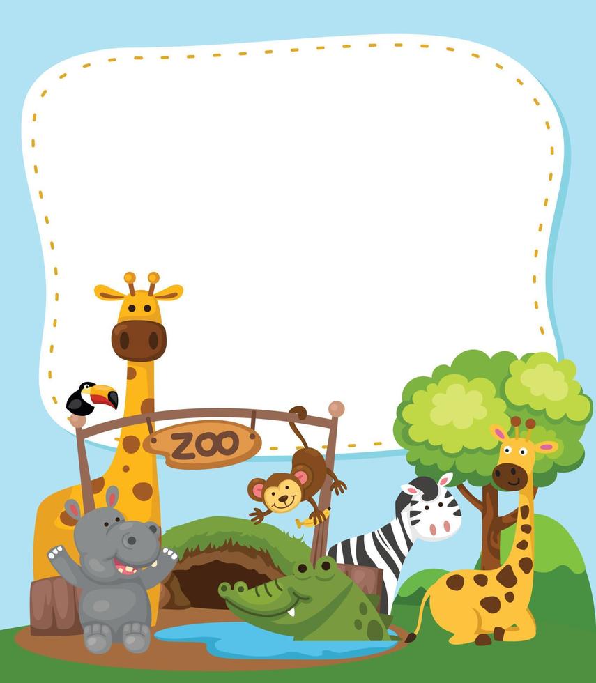 Empty banner template with zoo illustration vector