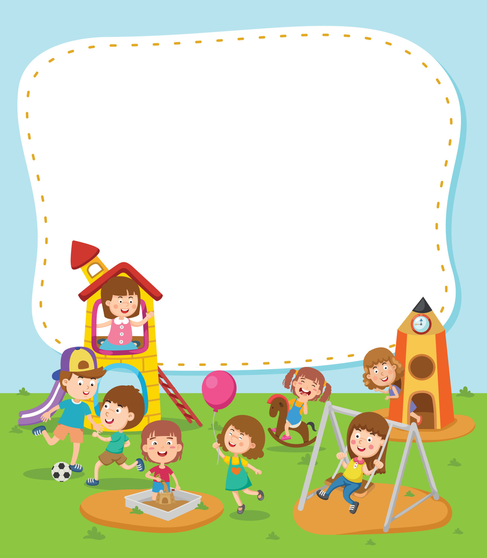 Empty banner template with children playing in playground illustration Empty banner template with children playing in playground illustration