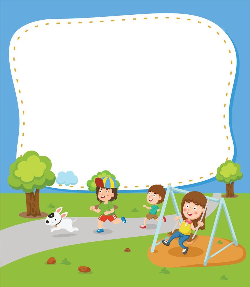 Empty banner template with children playing in playground illustration vector