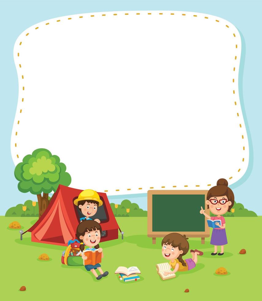vacío bandera modelo con niños verano acampar ilustración vector
